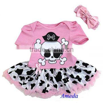 Newborn Baby Light Pink Pirate Cowgirl Pettiskirt Bodysuit and Headband 0-18M