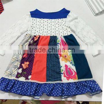 top quality round collar stripe polka dot dress for little gril boutique dress