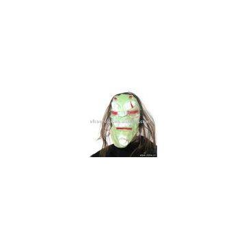 S28 Scare Ghost Ghoul Demon Monster Latex Mask with Hair Halloween Costume