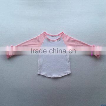 boutique children's long sleeve shirt ruffle raglan design baby girls pink t shirt wholesale kids 100% cotton clothes