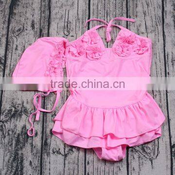 2017 new designs pink swiming cap match swimwear baby girls swimsuits