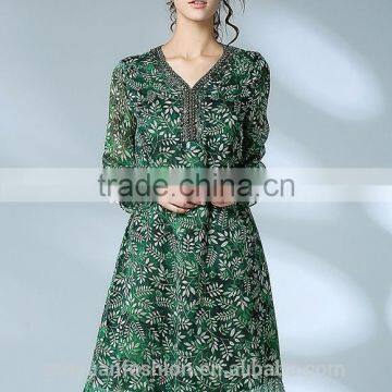 Ladies Elegant Party Dress Chiffon Leaf Bead Loose Prom Dress 2017 photo-2