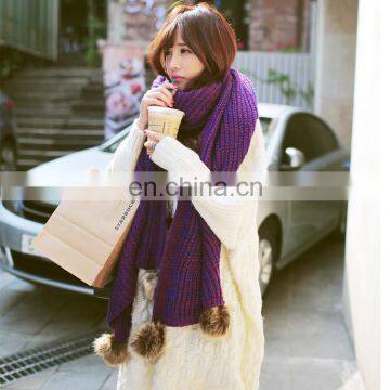 Plain Cheap Simulation Rabbit Hair Fur Ball Pom Pom Knitted Scarf photo-2