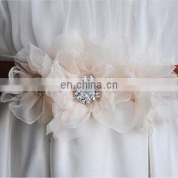 Unique Fashion Handmade Pink flowers Wedding Dress Belt Rhinestone Ribbon