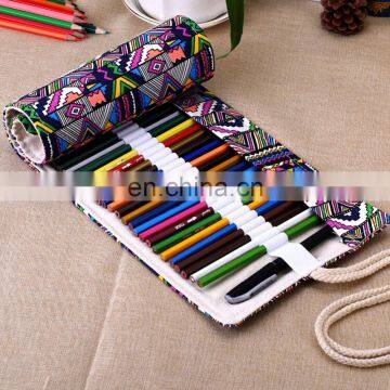 Vintage Canvas Ethnic Pencil Pouch Rolling Pencil Case