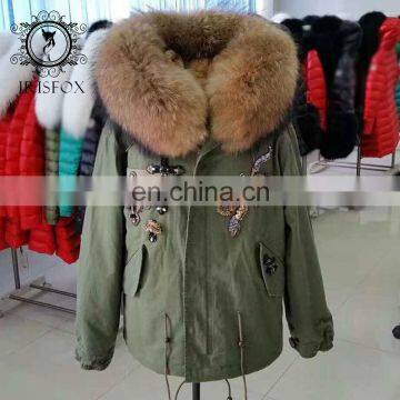 $345 winter clothing fashion raccoon fur collar army green beading jacket manufacturer