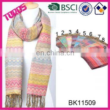 LNOG LADY PEACH SHAWL ZIG ZAG WITH TASSELS IKAT PRINT YARN SCARF