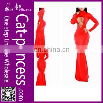 Newest design red hallow out front red evening dress 2015