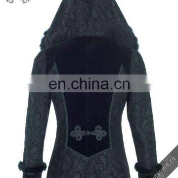Gothic Long Coat With a Hood Trimmed With Natural Rabbit Fur photo-3