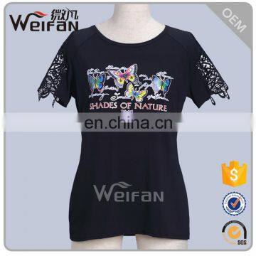 Alibaba China Printed Black T Shirts Butterfly Style Womens Tee Shirts Custom