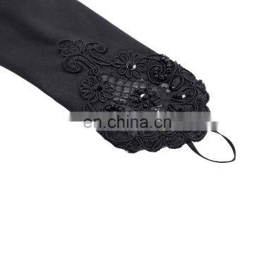 Grace Karin Womens 19" Lace Embellished Pleated Black And White Color Fingerless Gloves Bridal Wedding Gloves CL010471 photo-3