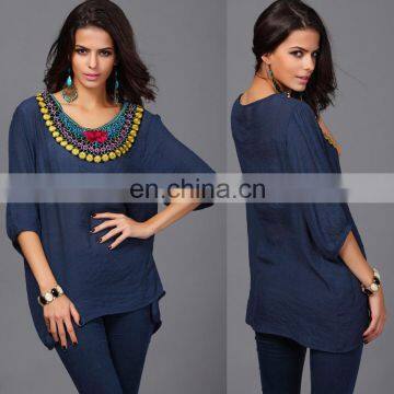 2016 Embellished new western latest fashion design chiffon lady blouse