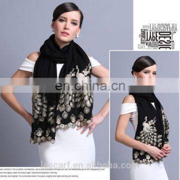 2015 NEW 100% Wool high quality elegant peacock scarf shawl black