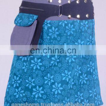 Lovely Glacial Blue Ice Shade Exotic Print Gypsy Wrap Around Skirt With Belt HHCS 111 I