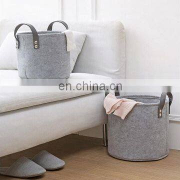 Large Capacity Strong Felt Laundry Basket With PU Leather Handle photo-4