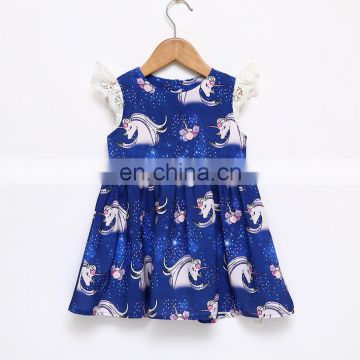 Summer kids clothes sleeveless unicorn pattern dress girls boutique dress