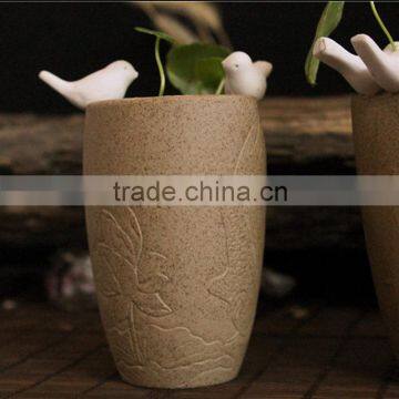 Modern Style Excellent Quality Glazed White Point Black Ceramic Flower Pots for Hall photo-3