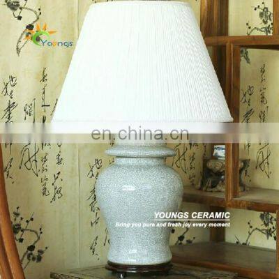 Traditional Crackle Celadon Chinese Bedside Table Lamps For Bedroom Furniture