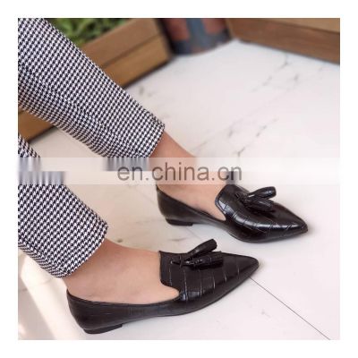 Crocodile design black color ladies pointed toe pumps sandals shoes women flats pumps office lady shoes