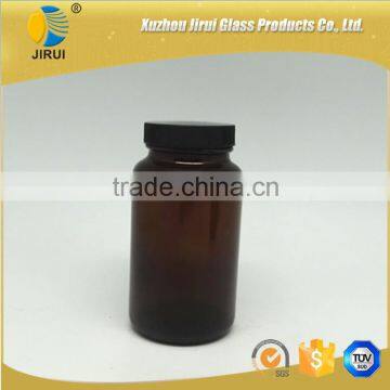 Amber Vitamin Pill Glass Bottle With Lined Black Closure photo-3