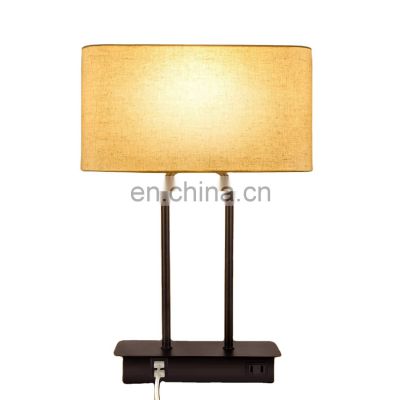 Modern Dimmable Touch Control Bedside Lamp With USB Ports,Metal Base Desk Lamp with Fabric Shade