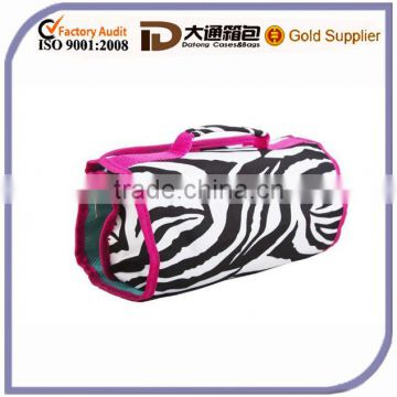 Large zebra hot pink cosmetic bag with tri-fold two snaps closure