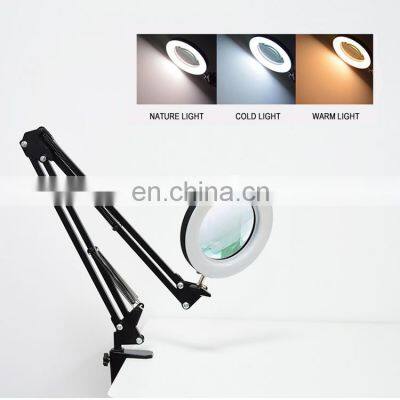 2022 Manual Operation Traditional Handicraft Stepless Dimming Cold Warm 3 Lights Glass With Light and Stand Magnifying Lamp