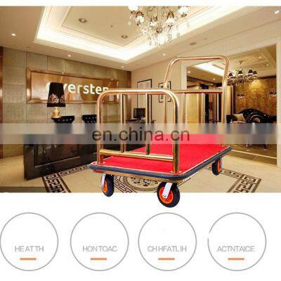 High Quality Titanium Gold Plated Hotel Luggage Cart Bellman Cart Trolley Service photo-3