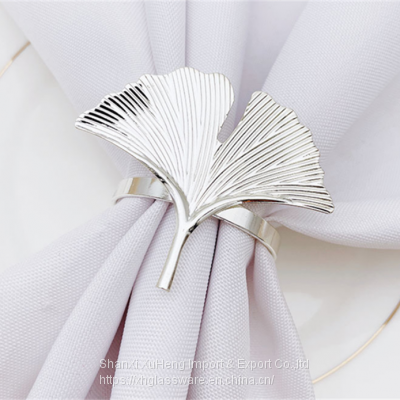 Ginkgo Leaf Plant Metal Napkin Rings Gold Table Cloth Napkin Buckle Holders photo-2