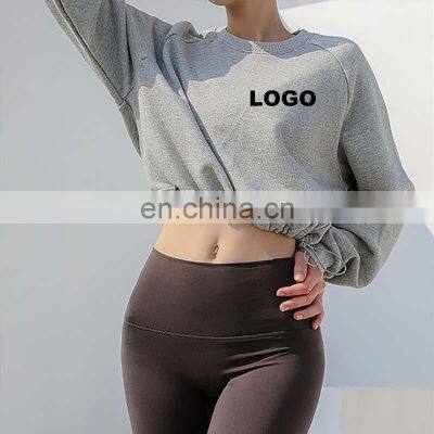 Wholesale New Fleece Drawstring Crew Neck Sweatshirt Casual Pullover Crop Top Custom Logo Women Workout Active Gym Wear Clothes