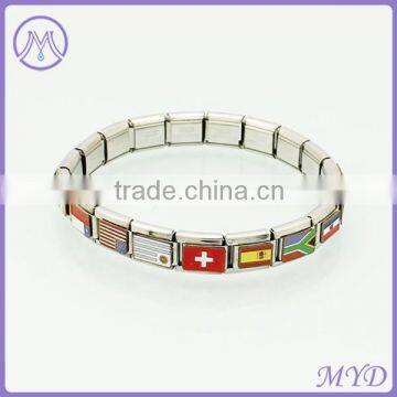 national flags enameled stainelss steel italian charm bracelet