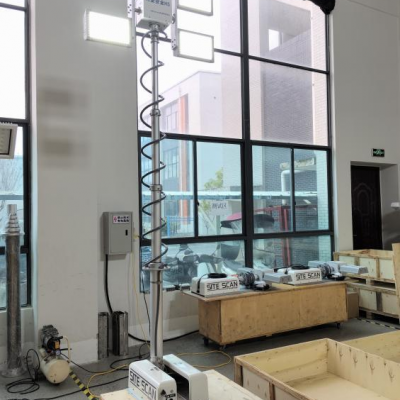 Torre de luces LED de 4×150W con luz de rescate LED y mástil neumático. Poste telescópico de techo montado para emergencias