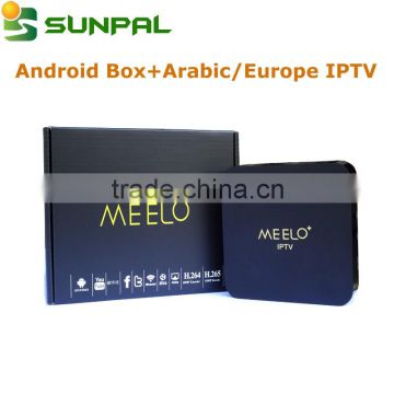 Cheapest android 4.4 OS tv box Meelo+ IPTV Box Amlogic S805 1GB/8GB iptv with StepTV European iptv over 860 stable channels