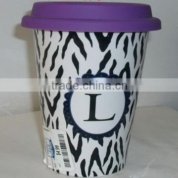 with plastic cover v shape coffee mug,