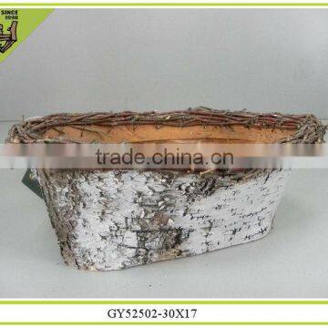 2015 natural birch bark flower pot with plastic linging pot