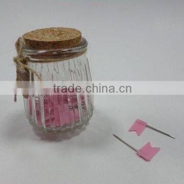 Stationery clip push pin in glass bottle for school