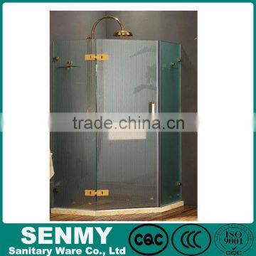 Guangdong factory directy selling antique frosted stripe glass frameless hinge shower enclosure