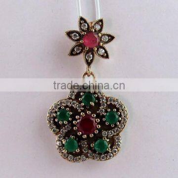 White CZ Green Onyx Red Onyx Pendant, Silver Jewellery India, 925 Silver Jewellery photo-6