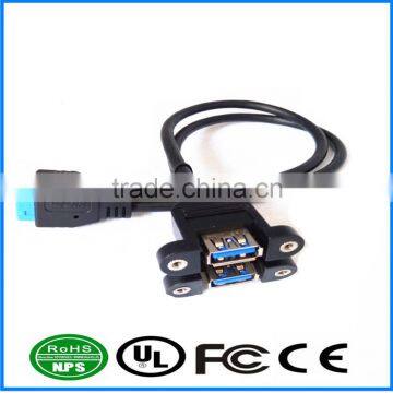 Dual USB3.0 20Pin Extension Adapter USB3.0 Cable IO With Ears Screw Lock