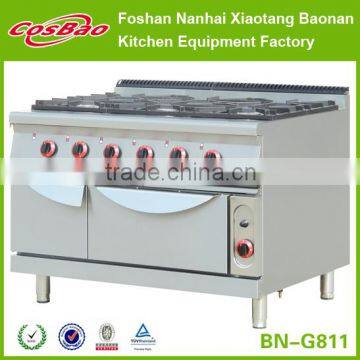 Commercial Gas Cooking Tops 6 Burners Gas Range with Oven BN-G811