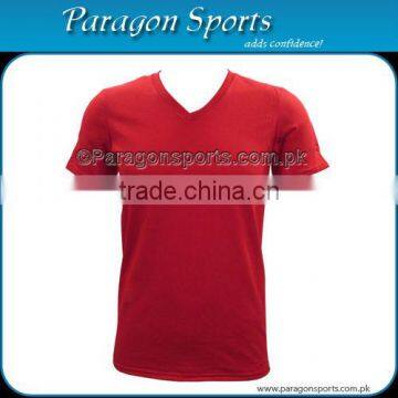 Half Sleeves Cotton Men V Neck Red T-Shirt