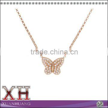 Pretty Design Rose Gold Over Micro Pave Silver Butterfly Necklace