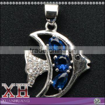 Hot Sale Sterling Silver Blue Sapphite CZ Fish Shaped Pendant