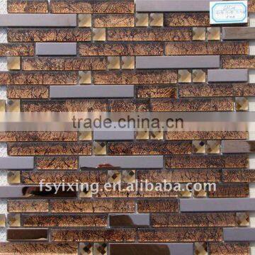 Hot sale fashion style glass mix metal strips tile mosaics