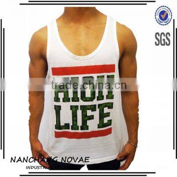 100% Cotton Custom Printed Tank Top Bodybuilding Gym Vest Stringer Men Tank Top