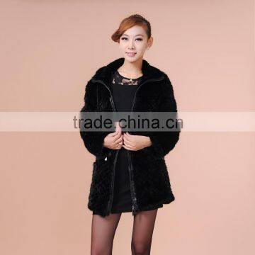 Black color knitting mink fur coat for ladies in 2015 fashion