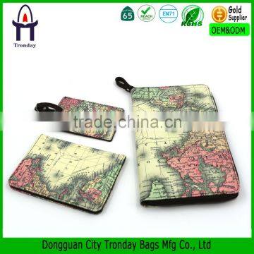 Wholesale world map printing wallet , travel wallet sets with PU material