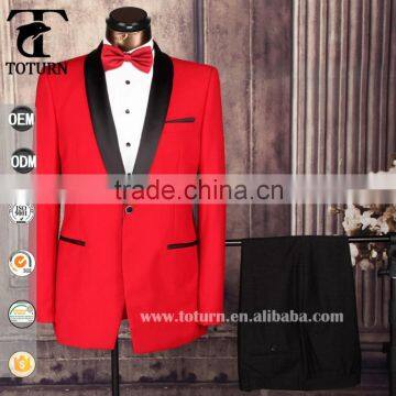 2016 high quality latest fashion design of slimming shaper red groom wedding suit