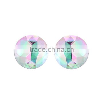 Women Fashion Jewelry Round Iridescent Faceted Dyed Multi Colored Stone Stud Earrings YiWu Factory