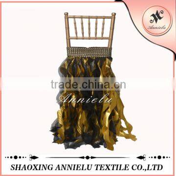 Beautiful wedding gold and black taffeta chair sash
